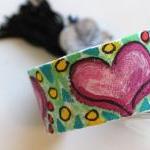 Friendship Bracelet, Hand Painted, Stack Bracelets, Upcycled, tassel, beads, Boho, Gypsy, Hippie