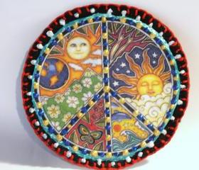 Hippie Boho Peace Sign Patch, Personalized Hand Embroidered, Painted Decorative Accessory for Jeans, t shirts, bags