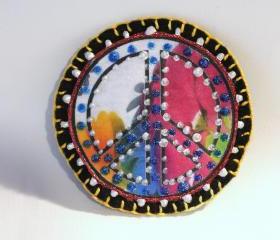 Hippie Boho Peace Sign Patch, Personalized Hand Embroidered, Painted Decorative Accessory for Jeans, t shirts, bags