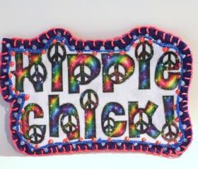 Hippie Chick Applique Patch, Personalized Hand Embroidered, Painted Decorative Accessory for Jeans, t shirts, bags