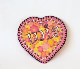 Flower Heart Hippie Applique Name Patch, Personalized Hand Embroidered, Painted Decorative Accessory for Jeans, t shirts, bags