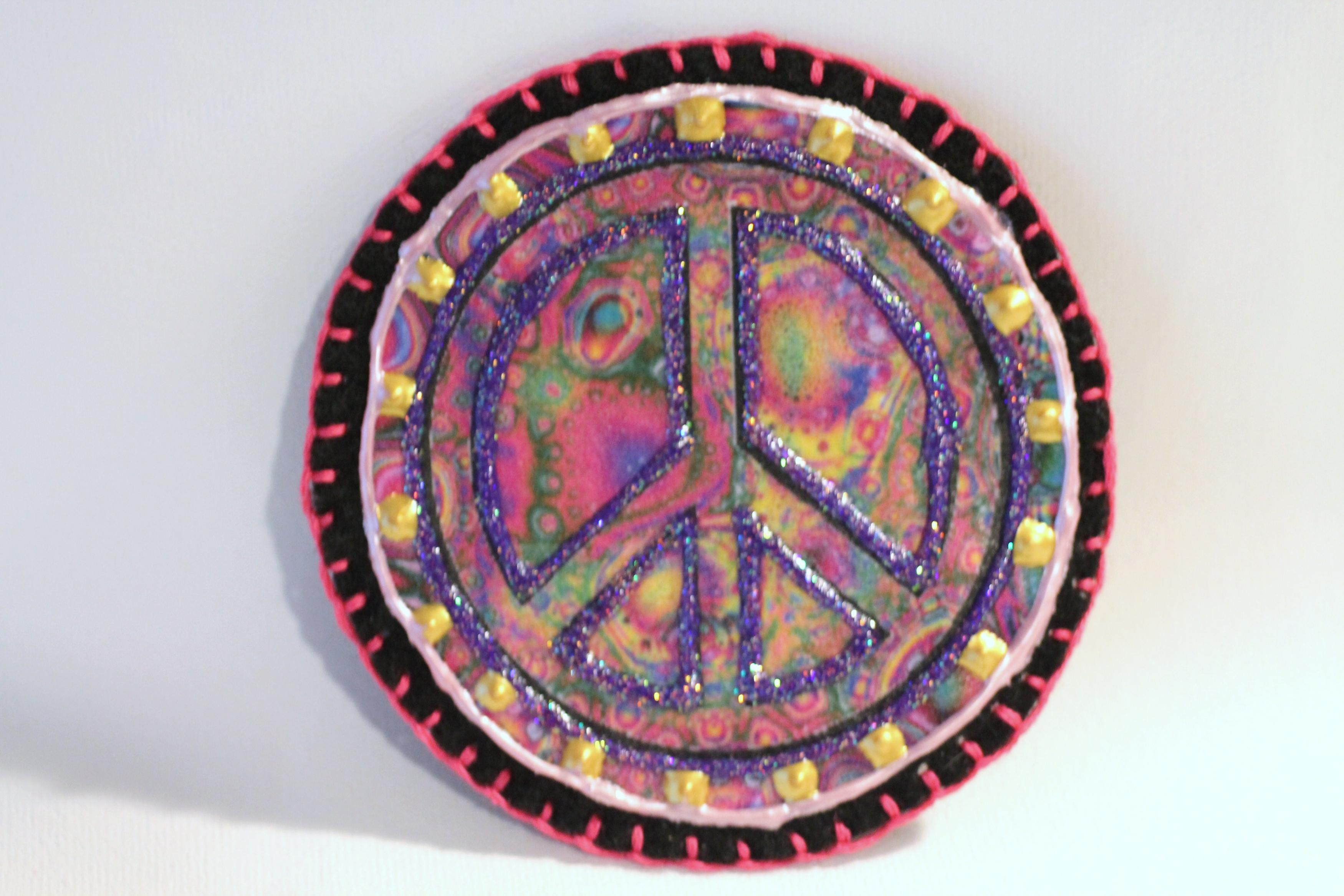 Hippie boho peace sign patch personalized hand embroidered painted
